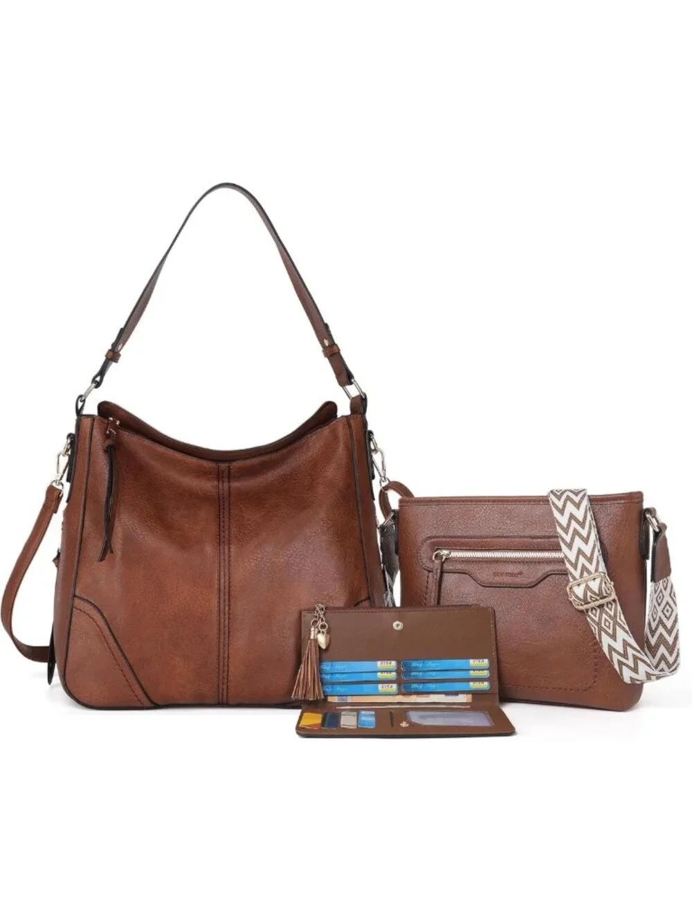 Stylish 3PC PU Leather Crossbody Bag Set for Women - Tote, Hobo & Wallet